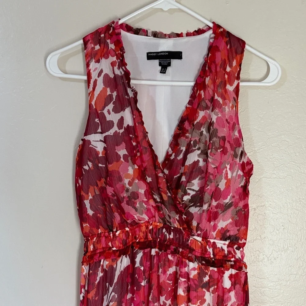 Maggy London Vibrant Red Floral Maxi Dress
